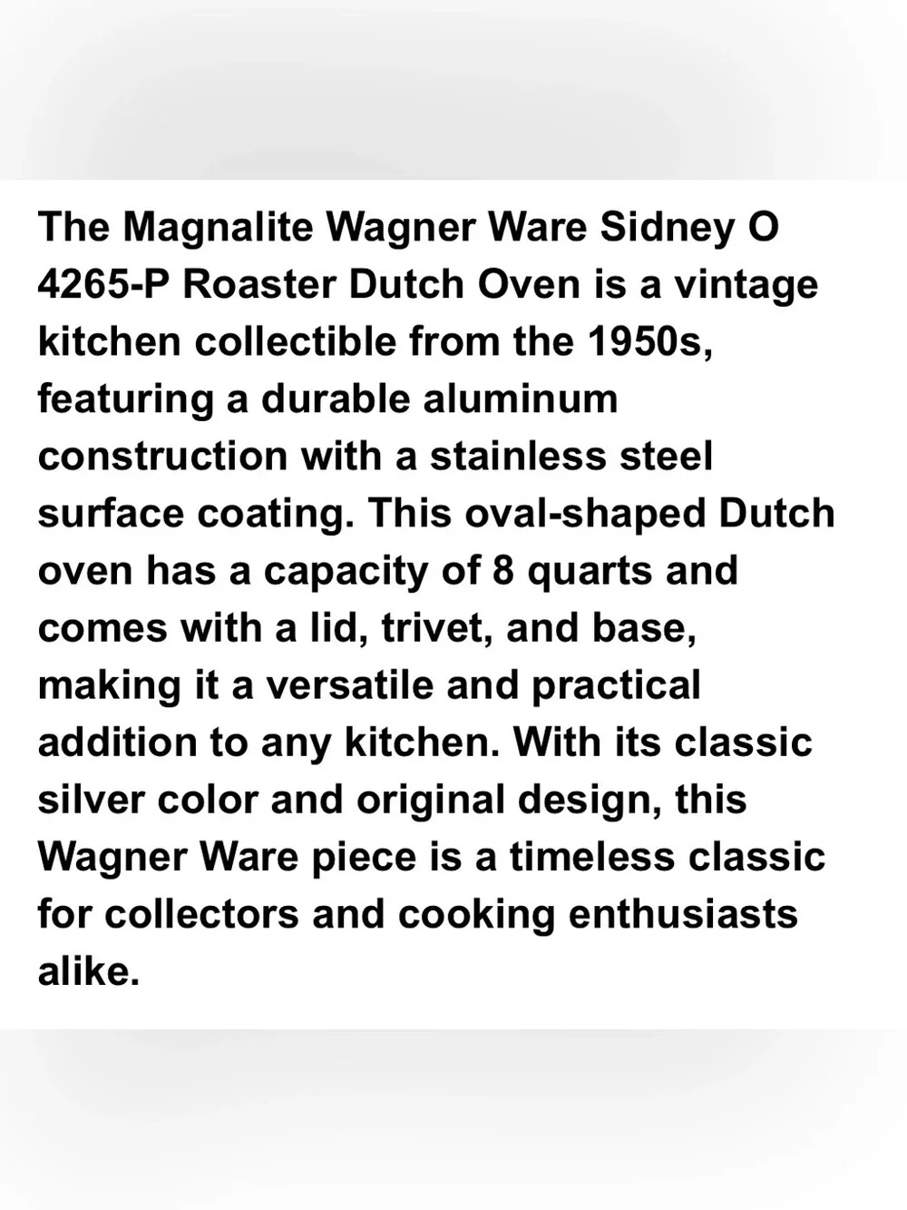 Vtg Wagner Ware Sidney -O- Magnalite 4265-P oval roaster (8- quart) With trivet